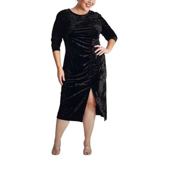 Kahlana Barfield Brown Dresses & Skirts - Future Collective Black Crushed Velvet Midi Length Dress Size: 4X